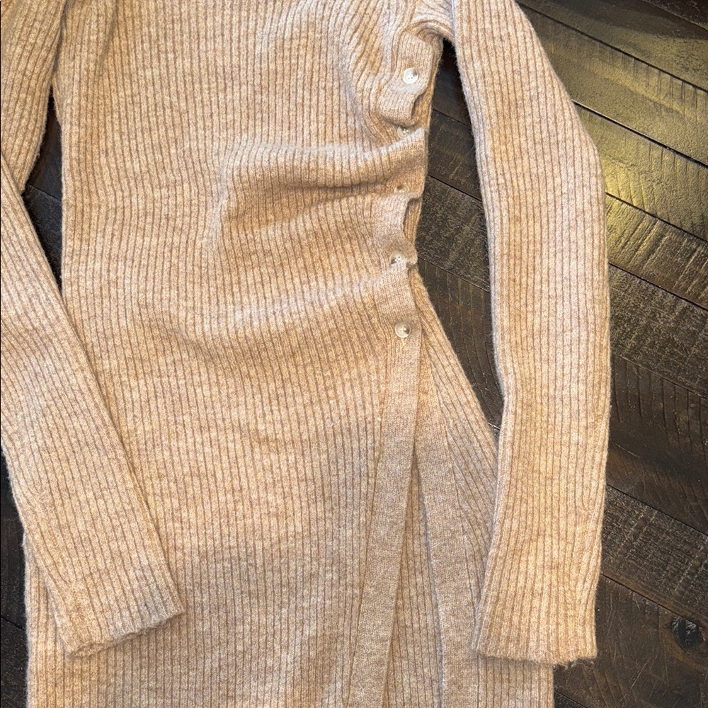 ASTR Ribbed Hi Slit Button Ruched
Sweater Dress Tan - Picture 10 of 10